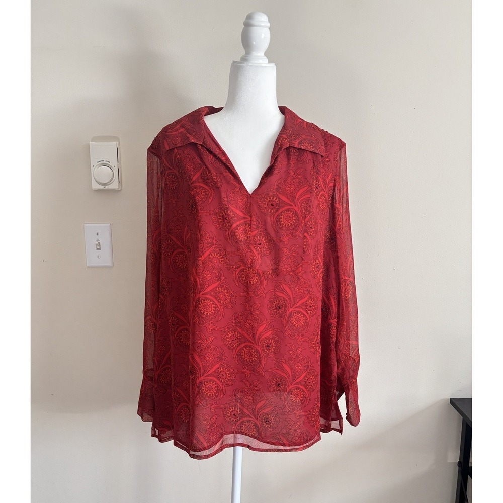 Vintage Y2K SILK Beaded Top V Neck Lined Red Paisley Floral‎ ICE 90s Whimsigoth